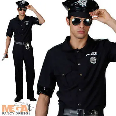 Police Man Cop Mens Fancy Dress Uniform Terminator 80s Adults Costume Outfit New • £21.99