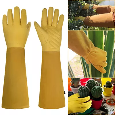 Cowhide Leather Gloves Heavy Duty Thorn Proof Gauntlet Gardening Long Gauntlet • £10.99