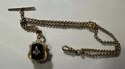 Pocketwatch Chain And Masonic Fob 12  14kt Gold Filled 20 Grams Total Weight • $115