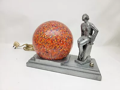 Art Deco Posed Sitting Woman Figurine W/ Multi Color Globe All Cast APT NY • $1299.95