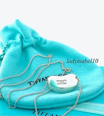 Tiffany & Co Elsa Peretti 16.5  Bean 19mm Pendant Chain Necklace Silver W/ Pouch • $157.50