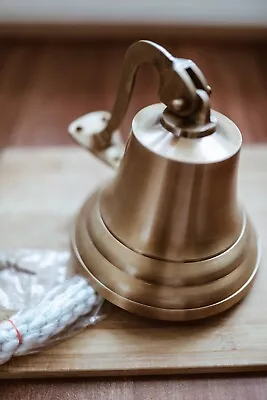 Solid Brass Door/Wall/Ship/Collectible Bell 6  Diameter + Rope: Brand New • $119