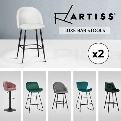 Artiss 2x Bar Stools Metal Bar Stool Velvet Backrest Kitchen Dining Chairs • $139.95
