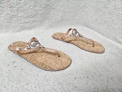Michael Kors Women Sandal 11M Gold MK Charm Beige Jelly Thong Flip Flop Shoes • $26.99