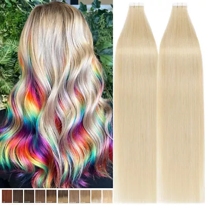60pcs CLEARANCE Tape In 100% Real Human Remy Hair Extensions Skin Weft Full Head • $42.21