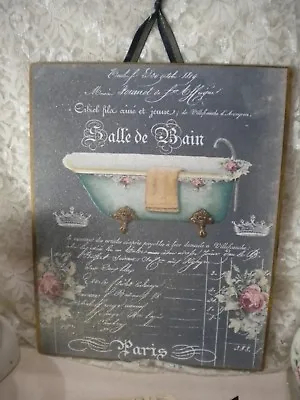 Shabby/ Vintage /French Bathroom Sign Salle De Bain (Aqua) Hanging Plaque 8 X10  • $10.50