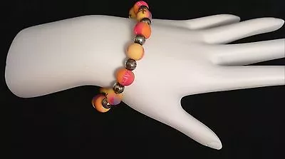 Viva Beads Handcrafted Clay Beads Orange Faith Stretch Bracelet  • $16.95