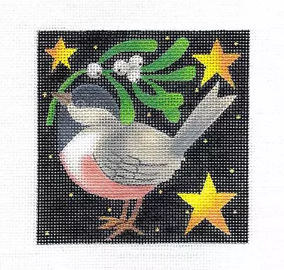 Holiday Chickadee With Mistletoe 4  Sq. HP 18 Mesh Needlepoint Canvas By Maggie • $66.95