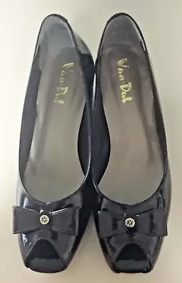Comfy VAN DAL Grafton Women Bow Peep Toe Patent Leather Wedge Black Shoes UK 4D • £24.99