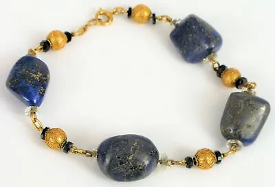 Vintage 14k Yellow Gold Etruscan Lapis Lazuli Bracelet Fine Filigree Beads • $395