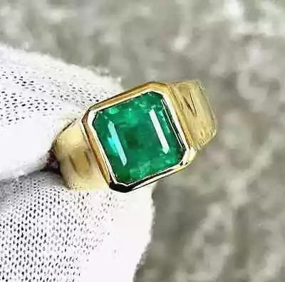 4 Ct Emerald Cut Natural Zambian Emerald Men's Engagement Ring 14 Ct Gold Ring • $1599.99