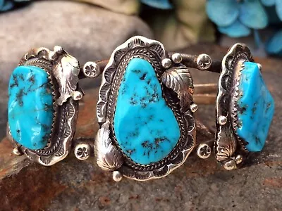 Nice Vintage Native American Navajo Kingman Turquoise Sterling Bracelet Wow • $225