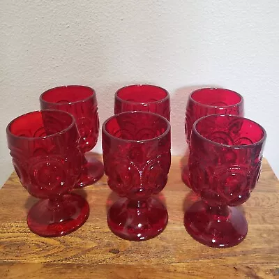 Beautiful Moon And Stars Amberina Red Set Of 6 Goblets LE Smith 5 3/4  Euc • $127.30