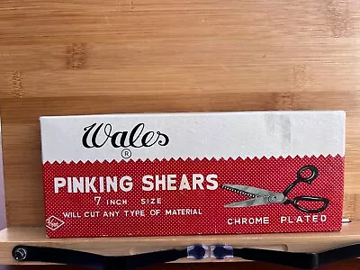 Vintage Wales PINKING SHEARS Scissors Chrome Plated 7  W/ Box • $12