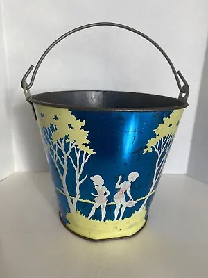 Vintage Ohio Art Tin Litho Sand Pail Silhouette Of Children Playing In The Water • $24.95