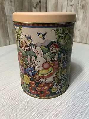 Easter Bunny Rabbit Vintage Tin Container Floral Gingham Cottage 5.5” Free Ship • $19.99