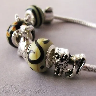 Going On Safari European Charm Bracelet - Elephant Giraffe Lion Monkey Beads • $14.99