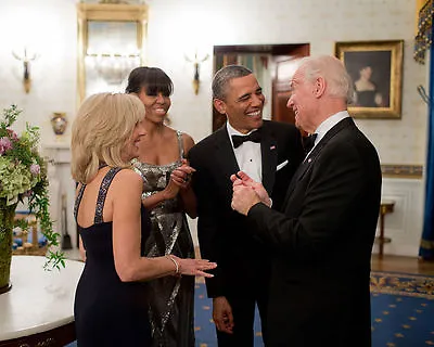 PRESIDENT BARACK OBAMA & MICHELLE W/ JOE & JILL BIDEN 2013 - 8X10 PHOTO (CC-090) • $8.87