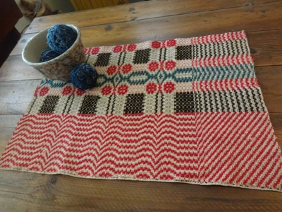 $36 • Buy Primitive Antique Early Old Blue , Red & Black Coverlet Piece  AAFA