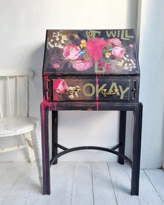 £340 • Buy Painted Bureau CABINET Sideboard Funky SHABBY CHIC Vintage Desk Pink Black Small