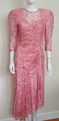 80s Vintage 20s Flapper Floral Lace Wedding Cottage Girlcore Sheer Dress M • $48