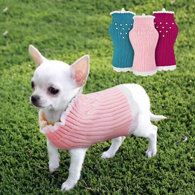 $12.99 • Buy Cute Dog Sweater For Small Dog Cat Winter Clothes Lace Girl/Female Dog Jumper