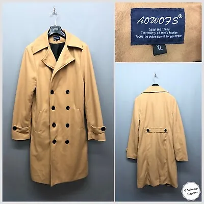 Men’s Long Double Breasted Camel Coat XL Smart Trendy • $26.07