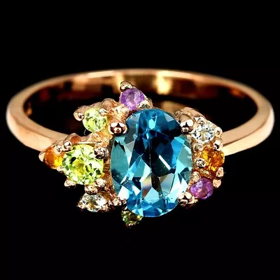 Real Aaa Swiss Blue Topaz Peridot Amethyst Citrine Sterling 925 Silver Ring 7.5 • £8.10