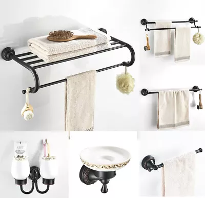 Oil Rubbed Bronze Bathroom Accessories Hardware Set Towel Bar Rail Wall Mount • £33.34