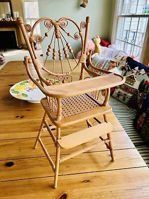 Vintage Victorian Doll Rattan/ Wicker High Chair For Larger Dolls 21” Tall Tan • $45