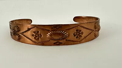 Vintage Copper Bell Cuff Bracelet Southwestern Native Stampwork Concho • $12.95