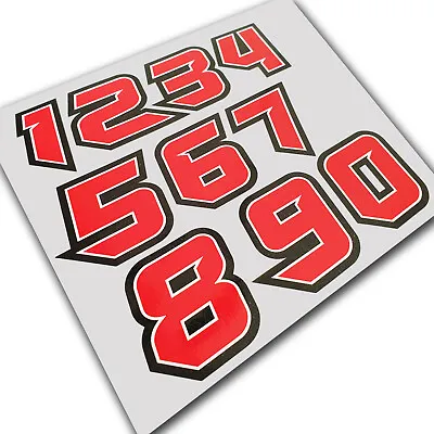 RACE NUMBERS SMALL 0-9 SHEET Motorcycle Graphics Red & Black  X 10 Pieces.  • £6.95