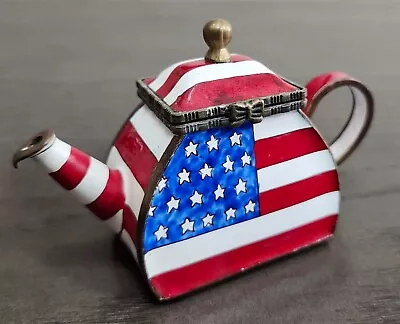 2001 Kelvin Chen Miniature Teapot Trinket Box God Bless America Flag #2365 • $19.99