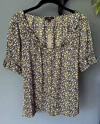 J.Crew NWT Black Floral Button Up Short Sleeve PinkYellowWhite Blooms Size S • $29.50