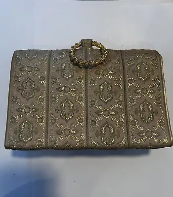 Vintage Lady Clutch Handbag Purse Gold Colored Thread Embroidered 7 X2 X5  • $1