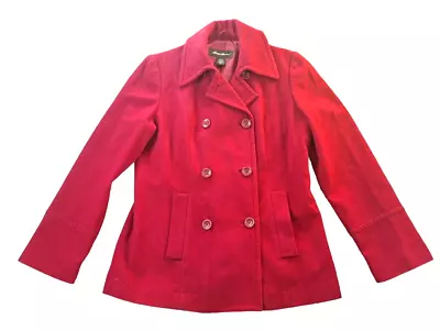 Eddie Bauer Womens MED Red Wool Blend Lined Collared Coat Peacoat Winter Classic • $26