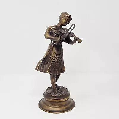 Vintage 8 1/2” Bronze Lacquered Sculpture Woman In Dress Vtg Lady Playing Violin • $39.75