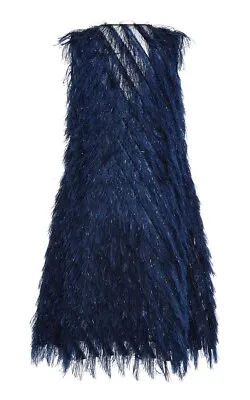 V-Neck Fringe Dress By Martin Grant Size FR 36/US 4 Blue- Brand New With Tags  • $260