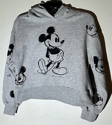 Zara Disney Mickey Mouse Crop Top Hoodie Sweatshirt Size 11-12 Small Gray • $29.99