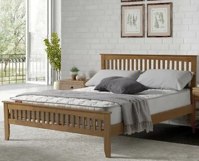 Solid Wood Bed Frame Shaker Style Oak Single Double 5ft Kingsize Mattress Option • £199.99