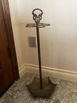 VTG Brass Open Umbrella Stand Umbrella Cane Holder Display Decorative Patina • $120