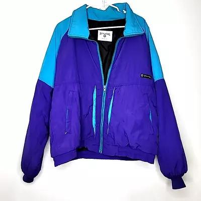 Vintage 90s Spalding Ski Bomber Puffer Winter Jacket Teal Purple Size L • $43.99