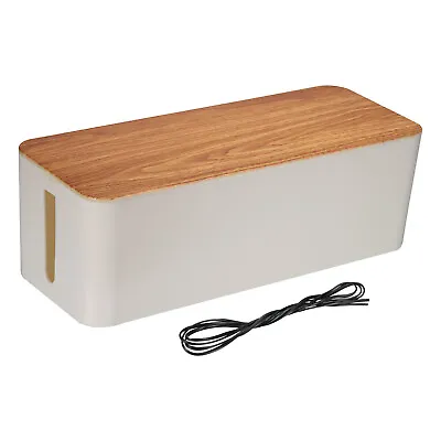 Cable Management Box Cord Organizer Box W Tie For Home Large WhiteLight Wood • £26.28