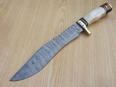 Handmade Forged Damascus Steel Hunting Knife Camel Bone Handle Bras Guard+sheath • $40