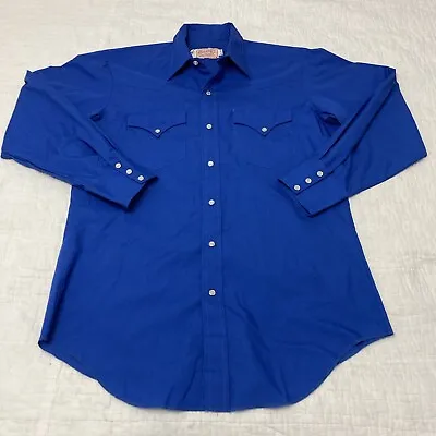 Vtg H Bar C Long Sleeve Pearl Snap Western Shirt Men's Sz 16/33 Blue USA Made • $20