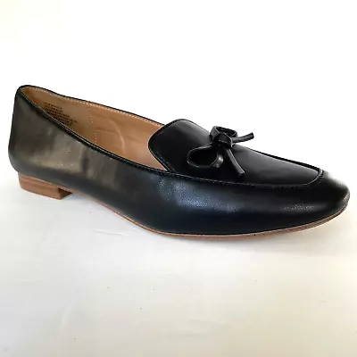 J Crew Classic Ballet Flats Loafer Shoes 8.5 Black Faux Leather Bow Slip On EUC • $18