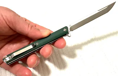 Folding Pocket Knife DC Blade G10 Handle (Clip + Flipper) EDC (Green) • $24.95