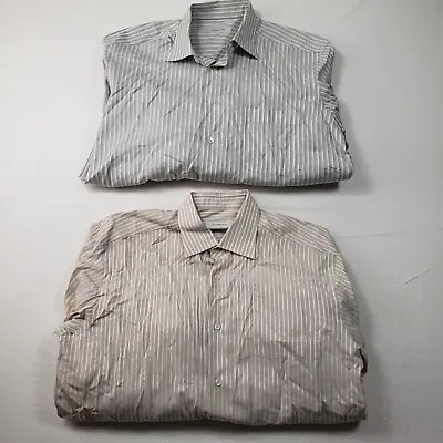 2 Lot Ermenegildo Zegna Long Sleeve Dress Shirts Men 42 16.5 Striped Cotton • $34.99