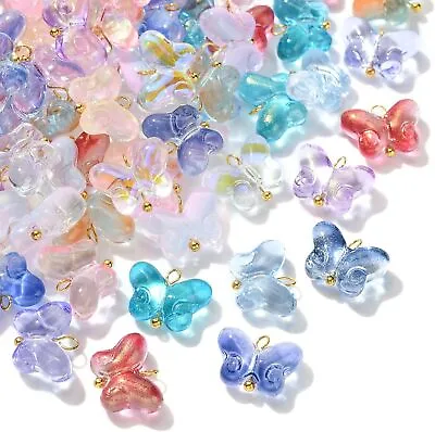 100x Crystal Glass Butterfly Charms Pendants Beads For DIY Jewelry Craft Making • $10.68