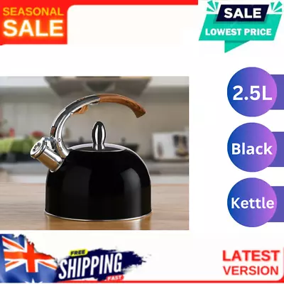 Ortega Kitchen 2.5L Whistling Stovetop Kettle - Black/Bamboo • $39.99